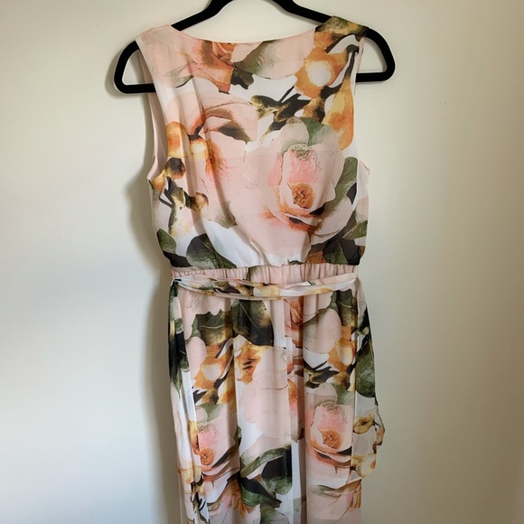 SANGRIA V-NECK CHIFFON FLORAL MAXI SLEEVELESS DRESS HI LOW - Picture 12 of 15